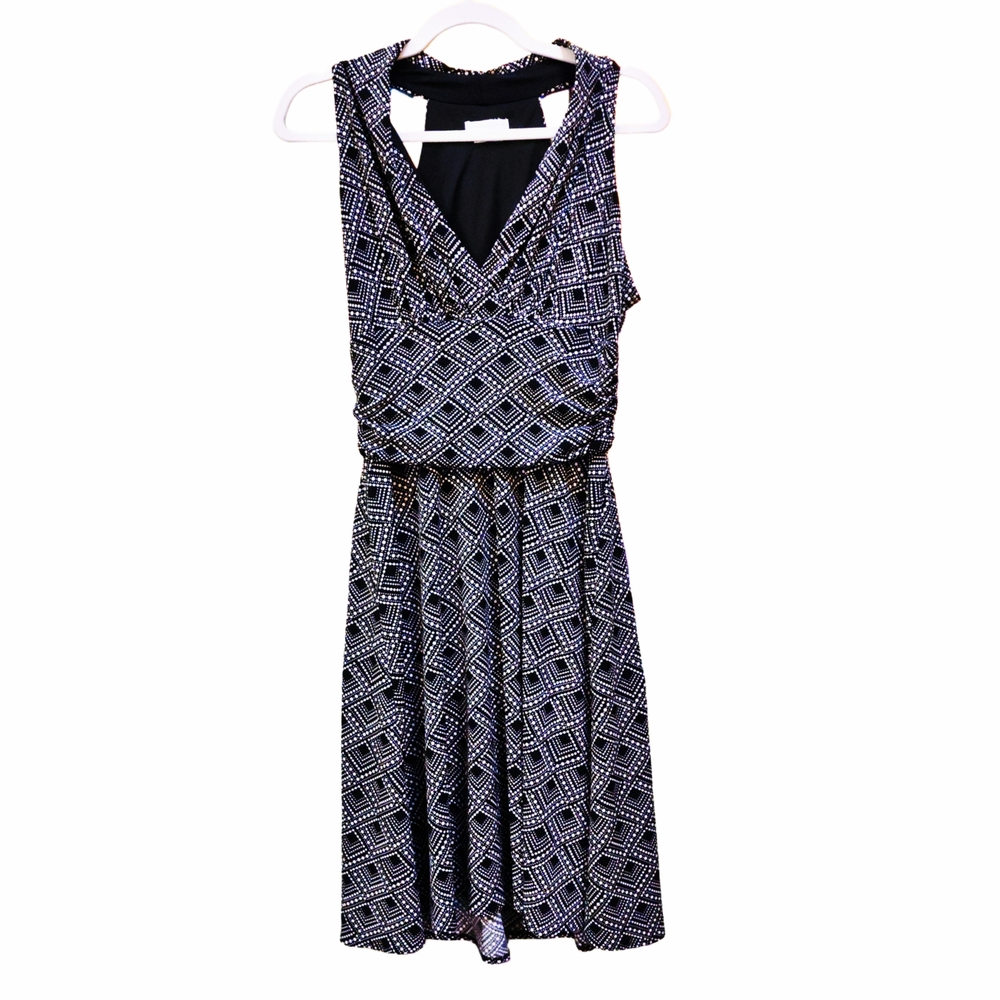 London Times Black and White Geometric Midi Dress